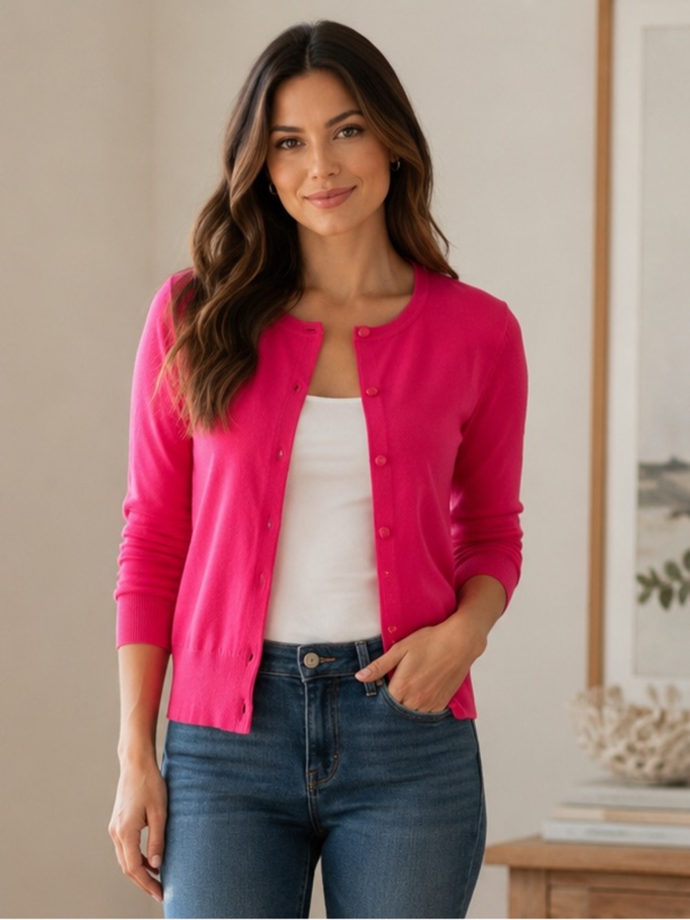 💕 Cable & Gauge Hot Pink Cardigan Sweater